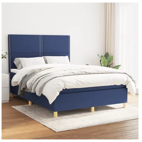 Box spring postelja z vzmetnico modra 140x200 cm blago
