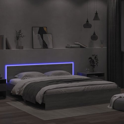 vidaXL Posteljni okvir z vzglavjem in LED siva sonoma 200x200 cm Cene