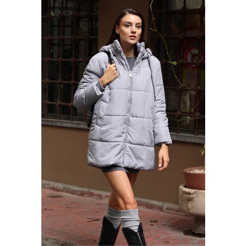 Bigdart 5163 Hooded Oversize Puffer Jacket - Gray Slike