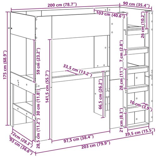  Okvir kreveta na kat s stolom Dimljeni hrast 100 x 200 cm Slike