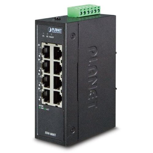 Planet industrial 8-Port (8x100Mbps RJ45) compact ethernet switch (-40~75 degrees c), unmanaged Slike