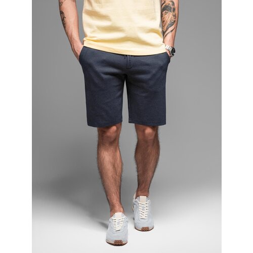 Ombre BASIC men's cotton sweat shorts - navy blue Cene