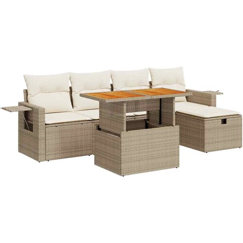 vidaXL 6-dijelni set vrtnih sofa s jastucima bež od poliratana bagrem Cene