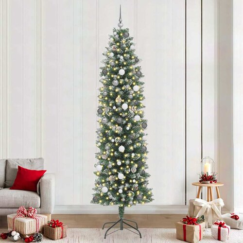 VidaXL Umjetno vitko božićno drvce S LED lampica Zelena 240 cm PVC Slike