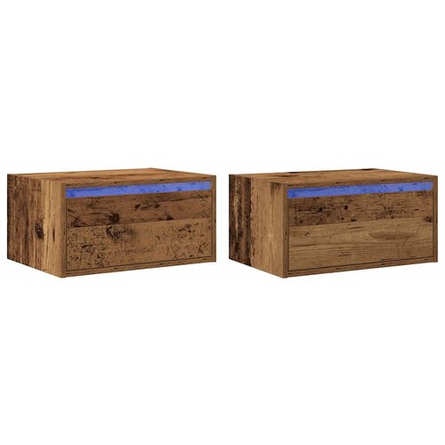 Maison Chic Stenski Dvo delni komplet Nočne omarice - Nočne mize z LED lučkami starinski les, (21687756) Slike