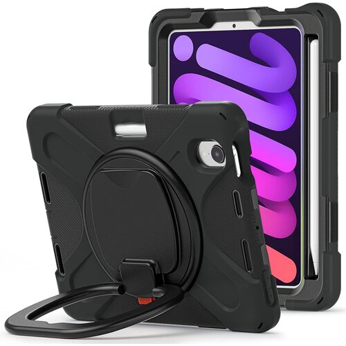 NIKCORP Ovitek za iPad Mini 6 8.3&amp;quot; z vrtljivim stojalom, ročajem in mestom za pisalo, trislojna za&amp;scaron;čita, PC in TPU, črn, (5000138932) Slike