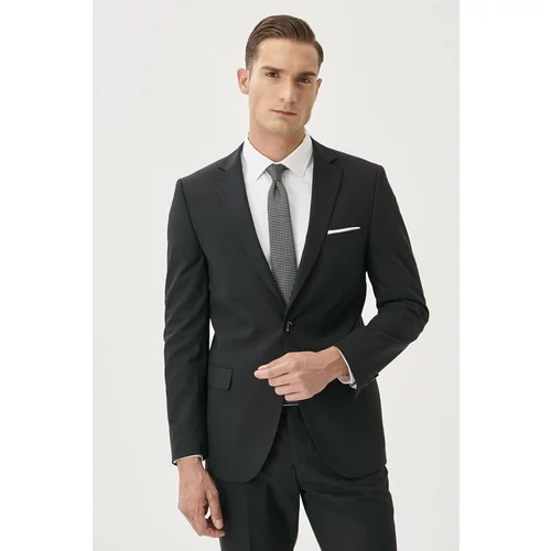 ALTINYILDIZ CLASSICS Men's Black Slim Fit Narrow Cut Mono Collar Suit