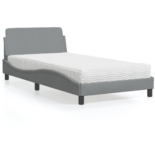 VidaXL Postelja z vzmetnico svetlo siva 100x200 cm blago Slike