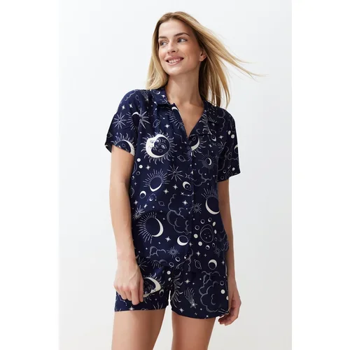Trendyol Navy Blue Galaxy Viscose Woven Pajamas Set