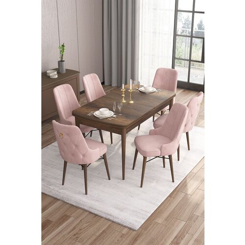 Hanah home Are - Baroque, Pink BaroquePink Extendable Dining Table & Chairs Set (7 Pieces) Cene