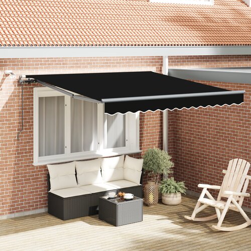 VidaXL Samodejna retraktibilna tenda z LED v črni barvi 300x250 cm, Tenda za zamenjavo tkanine za okvir 3x2,5 m črna Slike