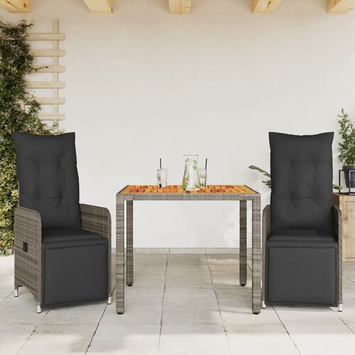 vidaXL Vrtna bistro garnitura 3-delna z blazinami siv poli ratan Cene