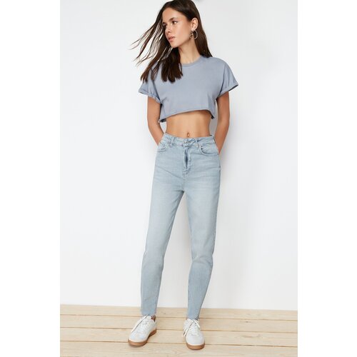 Trendyol Light Gray High Waist Slim Mom Jeans Cene