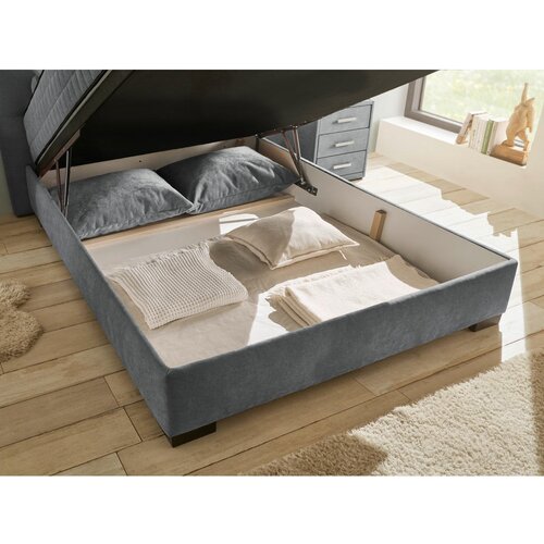 MID.YOU POSTELJA Z VZMETNICO 140 cm x 200 cm , tekstil, leseni material antracit Slike
