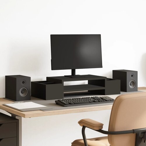  Stalak za monitor s pohranom crni 70x27x15 cm konstruirano drvo Cijene