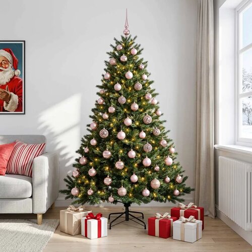  Umjetno božićno drvce s kuglicom 240 cm 300 LED lampica - Zelena 240 cm s LED-ima i ružičastim lopticama Cijene