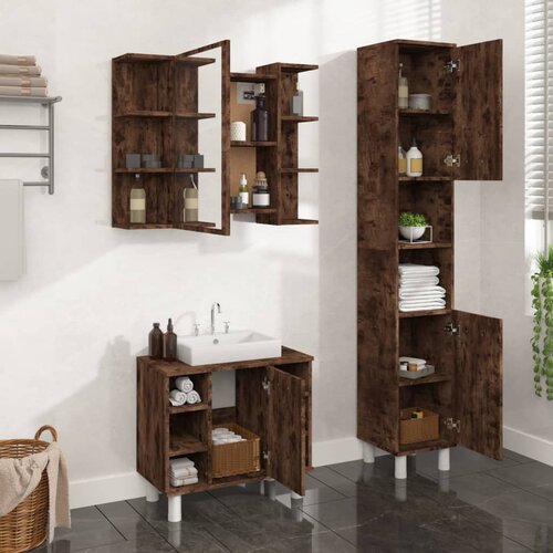 The Living Store Komplet kopalniških omaric 3-delni dimljen hrast inženirski les - Komplet Kopalniških Omaric, (21436726) Cene