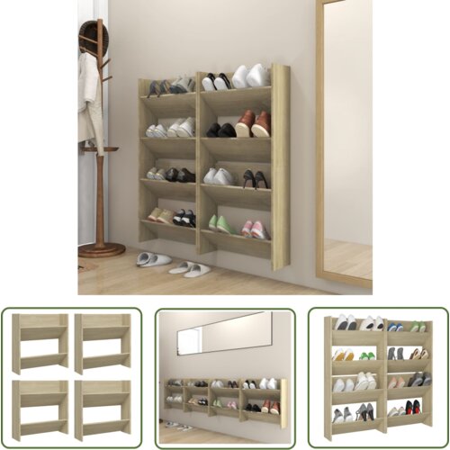 The Living Store Stenske omare za čevlje 4 kosi sonoma hrast 60x18x60 cm - Stenska Omarica Za Čevlje, (21744351) Cene