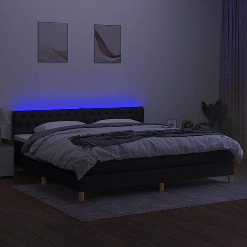  Krevet box spring s madracem LED crni 200x200 cm od tkanine Slike