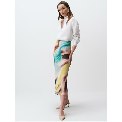 Jimmy Key Mixed Abstract Pattern Satin Skirt Slike