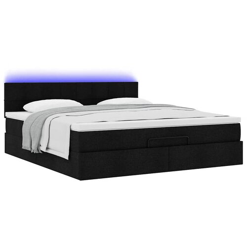  Otomanski krevet s madracem i LED crni 180x200cm od tkanine Slike