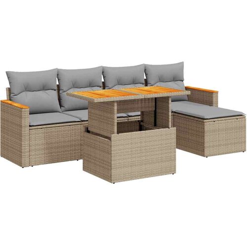vidaXL 6-dijelni set vrtnih sofa s jastucima bež od poliratana bagrem Cene