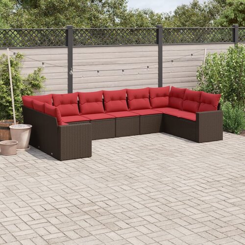 vidaXL 10-dijelni set vrtnih sofa od poliratana s jastucima smeđi Cijene