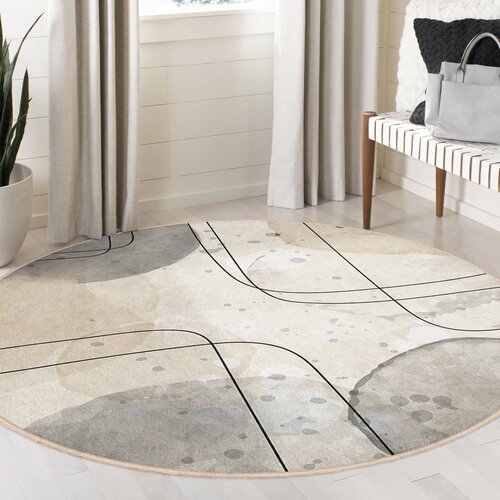 Mila Home Bež perivi okrugao tepih &amp;oslash; 100 cm Simple Lines &amp;ndash; Slike