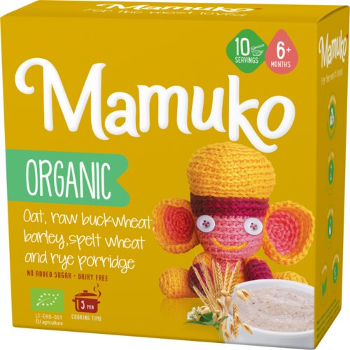 Mamuko Bio Organic Oat, Raw Buckwheat, Barley, Spelt Wheat and Rye Porridge - 200 g Cene