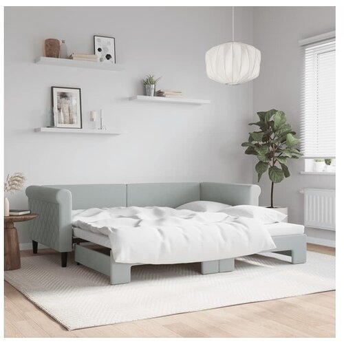 VidaXL Izvlečna dnevna postelja svetlo siva 90x190 cm žamet Slike