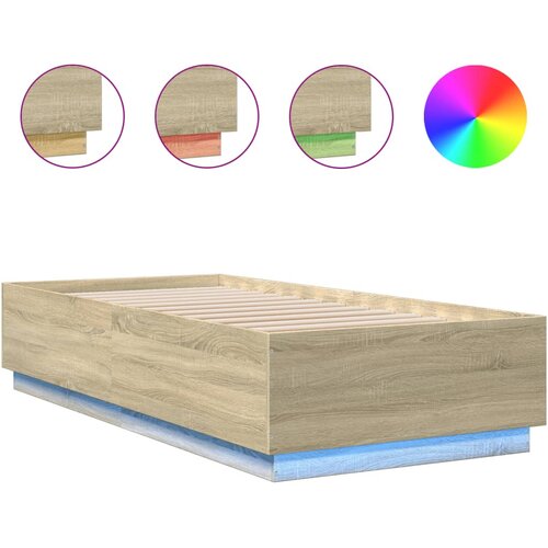 Maison Chic Posteljni okvir - Enojna postelja - Postelja za odrasle z LED lučkami sonoma hrast 90x200 cm inž. les, (21696295) Slike