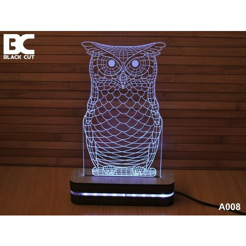 Black Cut 3D Lampa jednobojna - Sova ( A008 ) Slike
