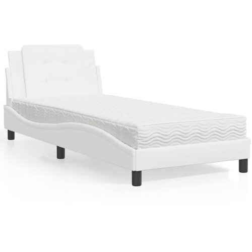 VidaXL Postelja z vzmetnico bela 90x190 cm umetno usnje Slike