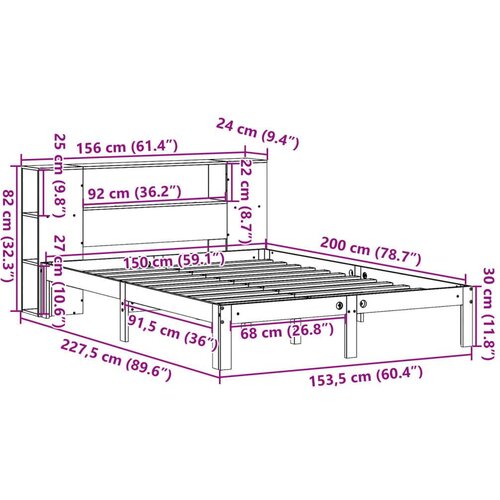VidaXL Krevet s regalom z knjige bez madraca bijeli 150x200cm borovina Slike