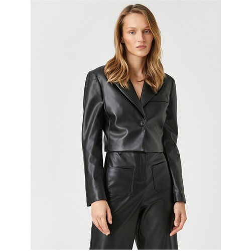Koton Leather-Look Crop Blazer with One Button, Pocket Detailed. Slike