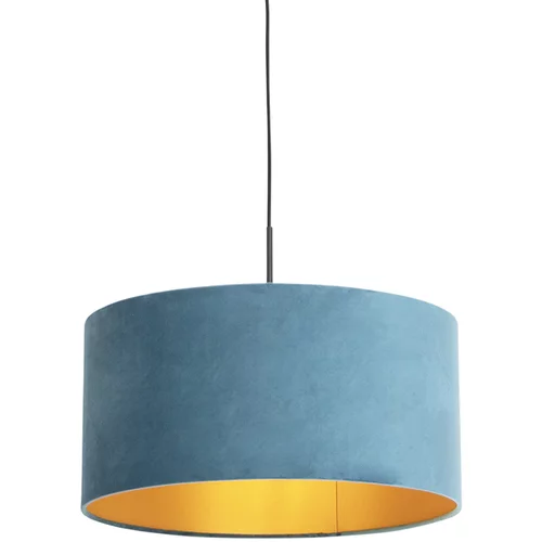 QAZQA Viseča svetilka z velur odtenkom modra z zlatom 50 cm - Combi