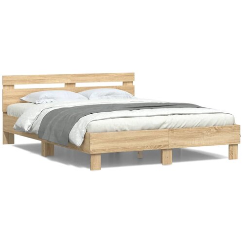 VidaXL Okvir za krevet s uzglavljem i LED boja hrasta sonome 150x200cm Slike