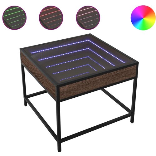 Maison Chic Klubska mizica - kavna mizica - Nizka mizica z neskončnimi LED rjavi hrast 50x50x41 cm, (21752098) Cene