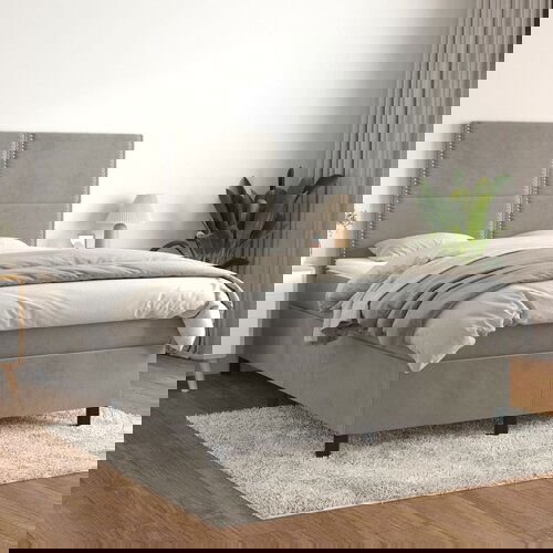 vidaXL Box spring postelja z vzmetnico svetlo siv 140x190 cm žamet Cene