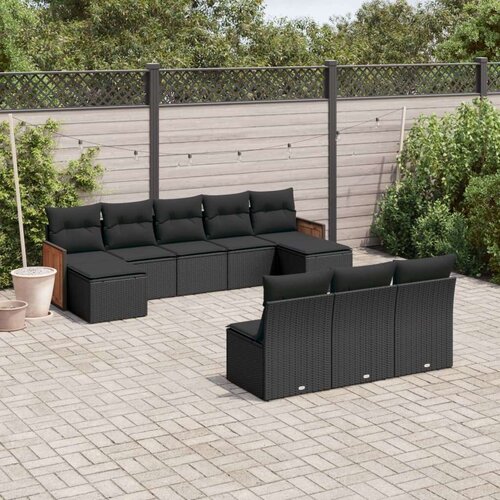 vidaXL 10-dijelni set vrtnih sofa s jastucima crni od poliratana Cijene