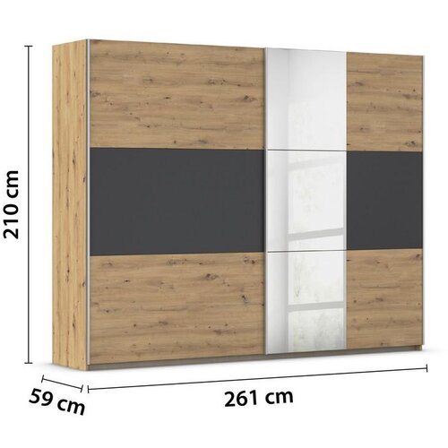 XXXL omara z drsnimi vrati foster, hrast, siva, ogledalo, 261 cm Slike