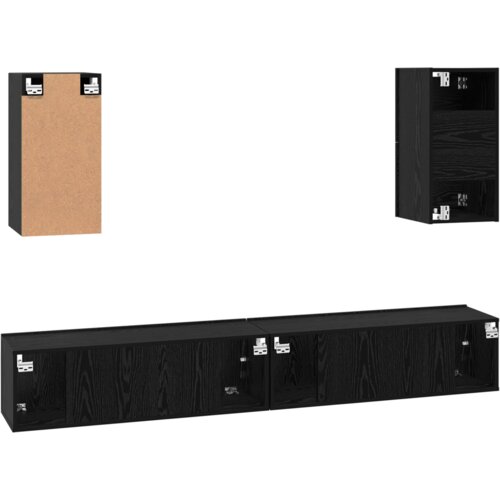 VidaXL TV Kabinet za Zid s policom s pohranom s vratima 6 pcs Crni hrast Konstruirano drvo Slike