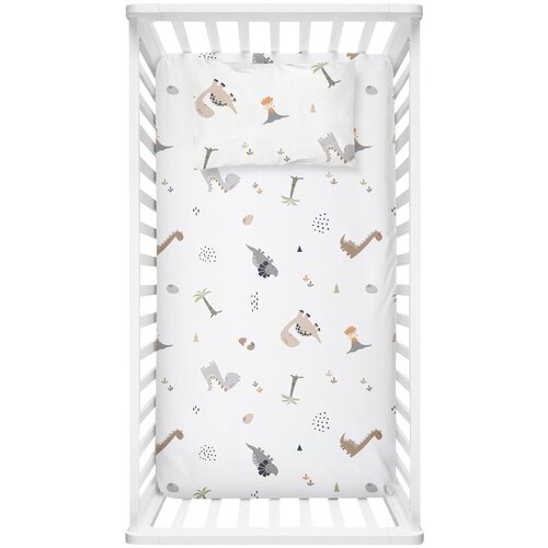 Mijolnir Bijela dječja plahta za dječji krevetić od renforce pamuka 100x150 cm Dinozor – Cijene