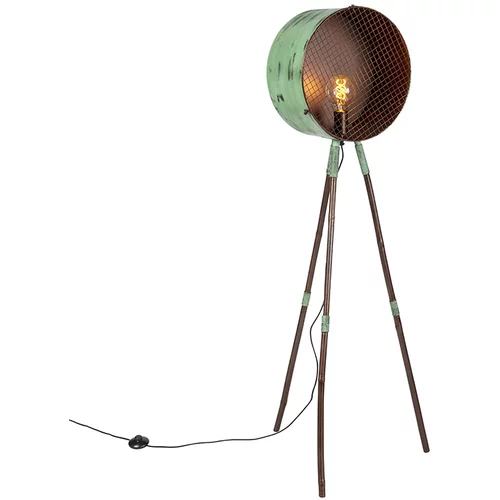 QAZQA Vintage talna svetilka na bambusovem stojalu, zelena z bakrom - sod