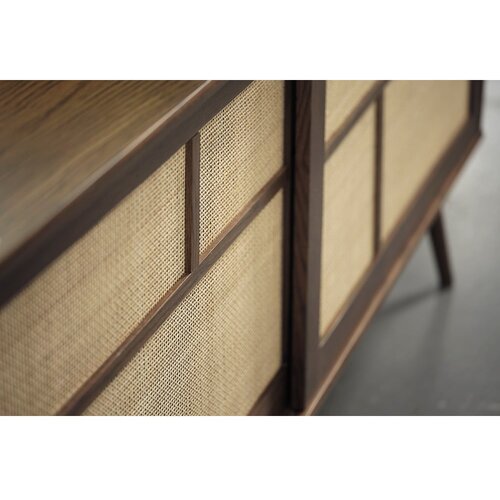 Unique Furniture Temno rjava nizka komoda v hrastovem dekorju z drsnimi vrati 180x80 cm Barrali &amp;ndash; Slike