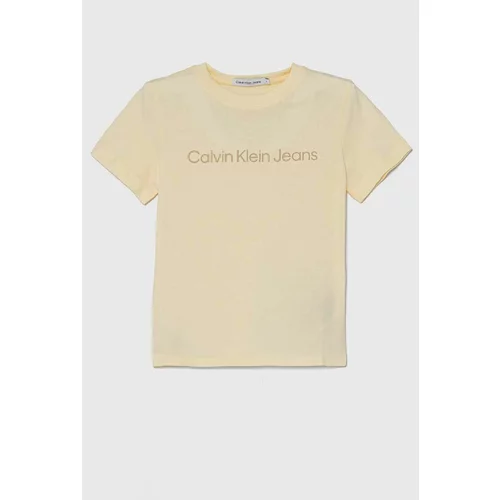 Calvin Klein Jeans Otroška bombažna kratka majica bež barva, IU0IU00599