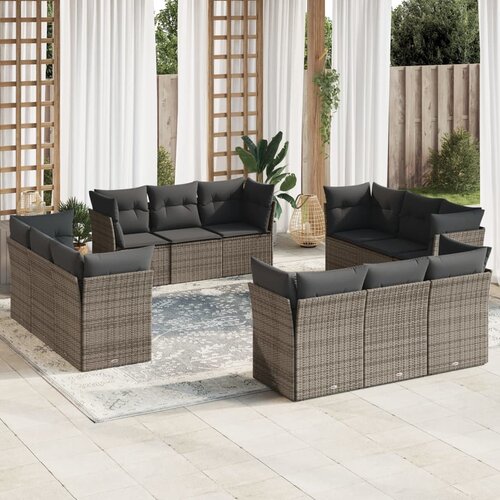 VidaXL 12-dijelni set vrtnih sofa od poliratana s jastucima sivi Slike