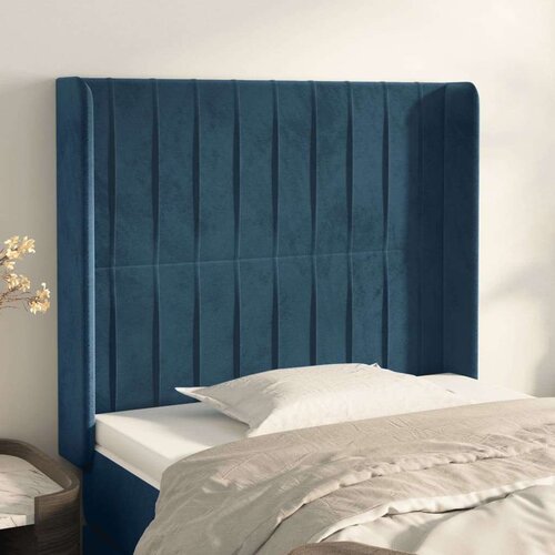  Vzglavje z u&amp;scaron;esi temno modro 103x16x118/128 cm žamet Slike