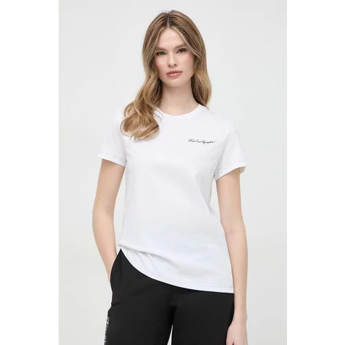 Karl Lagerfeld Bombažna kratka majica ženski, bela barva