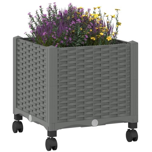  Vrtni saksija s kotačima Svjetlosiva 40 x 40 x 48 cm PP - Svjetlosiva 40 x 40 x 38 cm s kotačima Slike